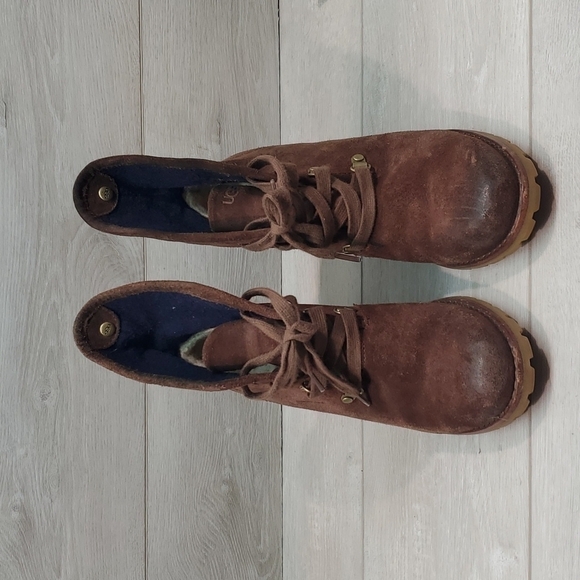 Ugg Australia Women Calynda Ankle Leather Heels Lace Up Boots shoes sz 6 - Picture 3 of 15